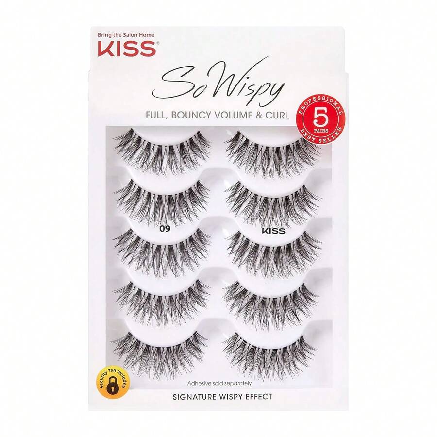 KISS So Wispy Fake Eyelashes Multipack #09, Easy-To-Apply Lightweight False Eyelashes, 100% Cruelty-Free Natural Human Hair, Reusable And Contact Lens Friendly, 5 Pairs - White - View 1