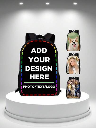 1pc Customized Large Capacity Backpack - Use Your Photo/Text Design - 19 Inch - Adjustable Shoulder Straps, High Capacity, Lightweight, Zipper Closure, Unisex - Suitable For Daily Commute, School, Travel, Work, Mother's Day, Halloween, Easter, Christmas, Father's Day, Wedding