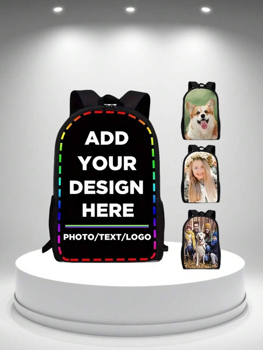 1pc Customized Large Capacity Backpack - Use Your Photo/Text Design - 19 Inch - Adjustable Shoulder Straps, High Capacity, Lightweight, Zipper Closure, Unisex - Suitable For Daily Commute, School, Travel, Work, Mother's Day, Halloween, Easter, Christmas, Father's Day, Wedding, Valentine's Day