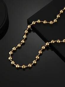 1pc Women Stainless Steel Beaded Chain Necklace, Versatile - Gold - View 1