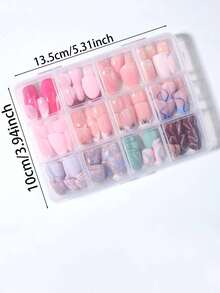 288片/盒（12种不同款式）短椭圆花朵法式美甲贴纸，短亚克力美甲贴纸，全覆盖假指甲，带收纳盒，适合女性和女孩日常生活和派对，美甲用品。 - 彩色 - 查看 7
