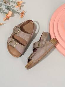 1 双儿童夏季柔软舒适凉鞋，男童棕色钩环时尚休闲露趾沙滩鞋 - 駝色 - 查看 4