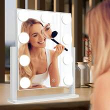 Lighted Makeup Mirror| Vanity Mirror With Lights, Touch Control Design 3 Colors 9 Dimable LED Bulbs, Detachable 5X Magnification, 360°Rotation& Smart Touch Control For Home,Room,Bedroom Decor, (White) 12" L X 14" W - Bóng đèn LED trắng có thể điều chỉnh độ sáng 9 bóng & Độ phóng đại 5X - Xem 3