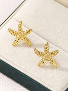1 par de pendientes tipo mariposa minimalistas y asimétricos con diseño de estrella de mar estilo playa y océano para mujer, aptos para uso diario