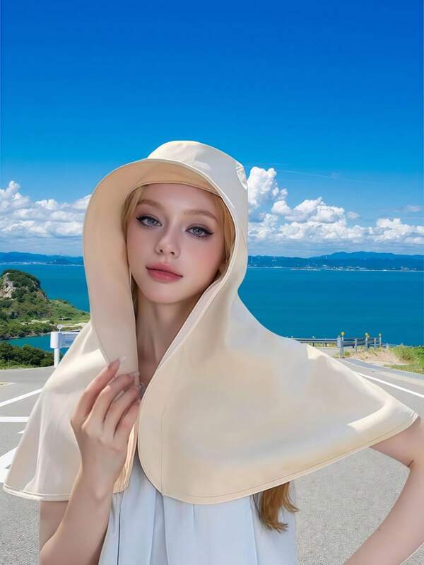 1 pieza Sombrero de sol para mujer con diseño curvo, ala ancha, hebilla redonda, uso casual en la calle, playa, protección UV, adecuado para uso diario, viajes, deportes y vacaciones