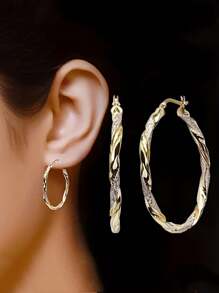 1 Pair Ladies' Elegant Twisted Circular Earrings - Copper Alloy Nickel-Free Electroplated, Minimalist Yet Chic Valentine's Day Fashion Jewelry, Versatile Accessory For All Seasons, Suitable For Daily Wear And Parties