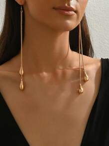 1 Pair Women's Elegant Metal Teardrop Chain Tassel Dangle Earrings, Fashionable Personalized Jewelry Accessories
