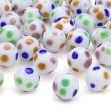 10 peças de contas redondas de vidro com bolinhas decoradas em cores doces para fazer joias, pulseira, colar, corrente de telefone, suprimentos para artesanato