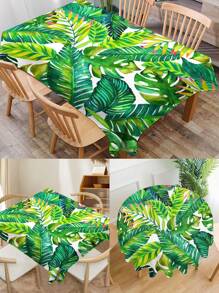 1pc Tropical Leaf Printed Tablecloth, Modern Polyester Rectangular/Round Waterproof Tablecloth, Digital Printing Suitable For Living Room, Outdoor Dining, Small Round Table