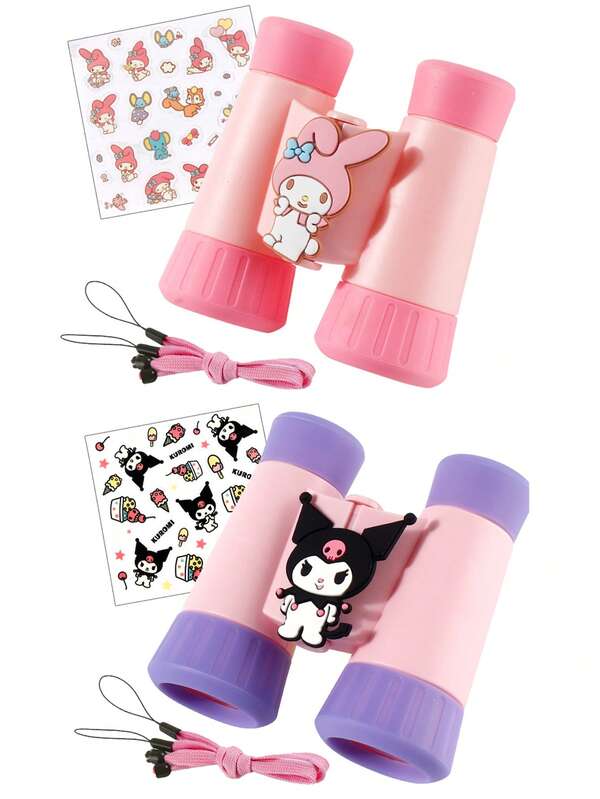 Sanrio Juguetes de telescopio Sanrio Kuromi y My Melody con pegatinas DIY, 4 x aumento de la distancia focal para imágenes nítidas, cojín de silicona para protección de los ojos. Se ajusta cómodamente a los ojos. Binoculares portátiles HD para juguetes de niños.