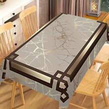 1/20pcs Elegant Grey And Golden Geometric Tablecloth - Wrinkle-Resistant Polyester, Machine-Woven Rectangular Design For Indoor/Outdoor Dining, Parties, And Everyday Decor, Table Decor - Multicolor - View 5