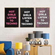 Set de 1 pieza/3 piezas Impresiones de arte de pared de lienzo con diseño de texto de moda moderno, "Chicas escuchando ", regalo único y original, muy adecuado para decoración de sala, baño, dormitorio, estudio, pasillo, oficina, apartamento, Sin marco/Enmarcado