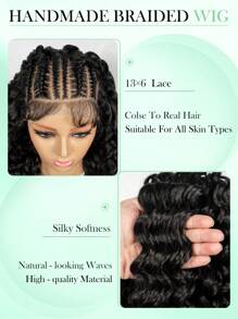 Fashionable 13x6 Lace Front Braided Wig, Deep Wave Multi-Strand Braided Synthetic Hair Wig With Headband, Versatile Styling For Daily And Workplace
