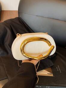 1pc Minimalist Casual Retro Elegant Handbag, Chain Shoulder Crossbody Bag For Party, Sophisticated Compact Purse, White Bag - White - View 3