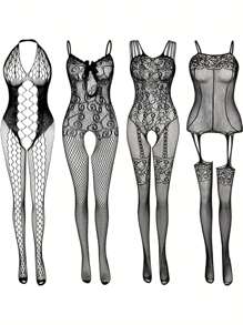 Women's Sexy Jumpsuit, Jumpsuit, See Through Fishing Net Jumpsuit, Hollow Neck Hanging Transparent Sleeveless And Crotch Jumpsuit, Women's Sexy Lingerie And Underwear - Suitable For Valentine's Day Gifts/Anniversary Gifts/Confident Night Outings