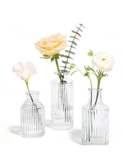 1pc/ Glass Vase, Bulk Ribbed Meubel Piece Transparent Vintage Tabletop Wedding, Reception, Home ation Room Flower Vase