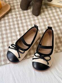1 Pair Girl's Color Block Bow Elastic Band Retro Sweet Casual Flat Slip-On Shoes, Anti-Slip Breathable, Suitable For All Seasons