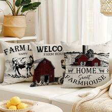 4pcs, Vintage Farmhouse 4pcs Throw Pillow Covers - Polyester 100%, Single-Sided Print, 16x16 18x18 20x20 Inches, Retro Home Cushion Covers - For Porch Patio Couch Sofa Living Room Outdoor Decor - Set Of 4 Without Pillow Inserts