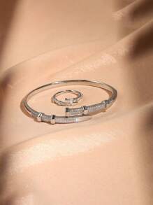 2 Peças Conjunto de Pulseira + Anel, Joias de Luxo, Joias da Moda para Mulheres, Elegante para o Uso Diário e Glamoroso para Festas, Presente Perfeito para Ela