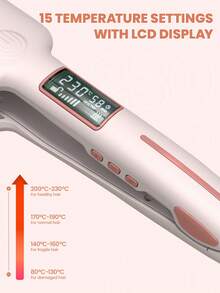 Chapinha de titânio extra grande, 1 peça, com visor LCD, aquecimento rápido, chapinha de cerâmica de dupla voltagem, desligamento automático, com luva e 2 presilhas