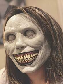Smiling Exorcist Mask Halloween Horror Prop Cosplay Exorcist Mask White-Eyed Demon Mask