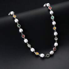 New Ins Style Pearl Flower Inlaid  Colored Gemstone Female Clavicle Chain Stacking Belt Matching Jewelry