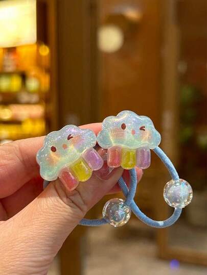 2pcs/Set Teen Hair Scrunchies, Cute Unicorn, Ice Cream, Rainbow, Cloud, Mushroom Design Hair Ties For Little Girls