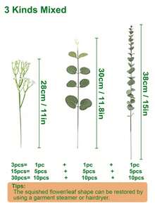 Artificial Baby's Breath Bouquet, Wedding Decor Fake Flowers, Plastic Eucalyptus Leaves & Artificial Tree Branch Floral Set,Fake Plants - Green - View 5