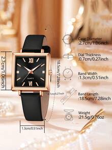 3 Pieces Of Women's Black Watch Straps, Fashionable And Casual Mixed Scale Square Case Quartz Watch Bracelet Jewelry Set, Suitable For Daily Wear Decoration Or Holiday Gifts