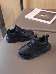 1 双儿童黑色帆布鞋，男童夏季运动鞋，透气女童黑色软底运动鞋 - 黑色 - 查看 4