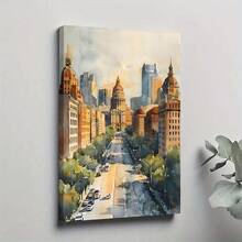 1pc Framed Canvas Poster, Cityscape, Classical Architecture, Watercolor Impression Style Wall Art Canvas Paintings, Ideal Gift For Bedroom Living Room Corridor, Wall Art, Wall Decor, Winter Decor, Room Decoration, 2D Flat Print, Not 3D - Multicolor - View 1