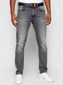 Herren Graue Straight-Leg Jeans - Gürtel inklusive - Slim Fit, Stretch, vielseitige Lässig Jeanshosen für junge Männer