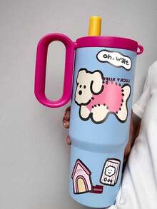 1 件学生用带手柄保温杯，316 不锈钢真空保温杯带吸管，大容量保温杯，适用于校园和汽车