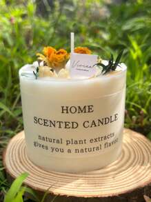 1pc Natural Floral Scented Candle, Made Of Soy Wax With Dried Flowers, Suitable For Bedroom, Room, Office Decor. Exquisite Fragrance Gift For Holidays, Parents, Friends (Random Label)