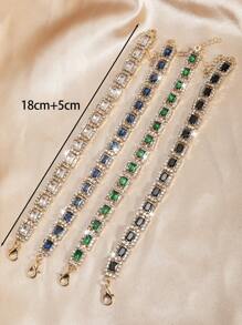1 pieza Pulsera de cadena con piedra rectangular de circonita cúbica de varios colores rodeada de rhinestones, ajustable para que las mujeres la usen a diario, en vacaciones, fiestas, bodas, como regalo