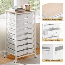 KK KINGRACK Rolling Storage Cart, Rainbow Cart With 8 Drawers And Wooden Tabletop, Teacher Organization For Classroom, Art Cart For Classroom,Office,Bedroom, Pink, White, Rainbow, Green, Grey - 白色 - 查看 3