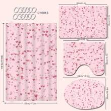 4 Stücke rosa Herz Thema Badezimmer Vorhang Set, Badematte, U-förmiger Toilettendeckel, wasserdichter Duschvorhang, dekorativer Badezimmer Raumteiler Vorhang, moderner Stil, ohne Bohren erforderlich, maschinenwaschbar, Badezimmer Accessoires, Rückfahrt zur Schule Badezimmer Dekoration