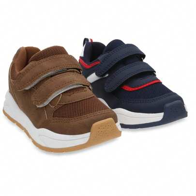 Dúo de Tenis Deportivos para Niño con Detalle Lateral y Contactel | Plantilla Textil | Colores Marino y Miel | Material Sintético y Textil