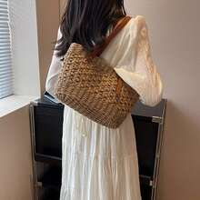 Women Woven Straw Handbag Underarm Bag Travel Shoulder Bags Ladies Casual Bags Fashion Zip Up Beach Vacation Tote Shoulder Bag - 棕色 - 查看 4