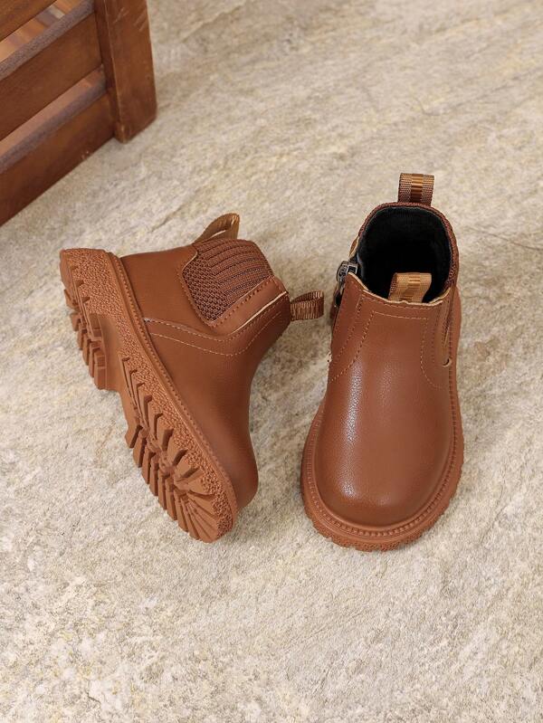 Neueste Mode Kinder Knöchelstiefel, Kleinkind Flache Reißverschluss Freizeitschuhe, Frühling Herbst Neue Lederoberfläche Jungen Stiefel Mädchen Baby Stiefelchen