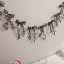 蝴蝶结丝带三角旗，白色、米色、黑色、粉色、蓝色、金色，节日派对装饰背景 - 彩色 - 查看 8