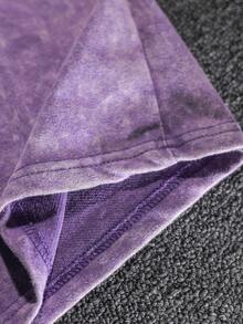 2 peças/Conjunto Roupa de Verão de Algodão Feminina, Estilo Básico Vintage Coreano Versátil para Uso Diário, Adequado para Lazer ao Ar Livre, Camiseta de Manga Curta Roxa Ajustada de Estilo Punk Regular e Shorts - Roxo - Visão 4