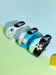 3 件/套儿童电子手表，带火箭、宇航员、足球图案、LED 触摸屏、时尚运动风格，买 2 送 1 - 彩色 - 查看 7