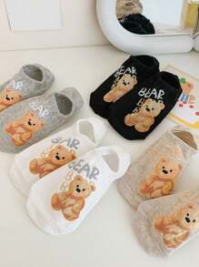 4 Pairs Of Women's Boat Socks, Doll Ragdoll Bears Cute Cartoon Wild Socks, Sweat-Absorbing And Breathable Non-Heel Invisible Socks, Suitable For You Who Travel In Spring And Summer