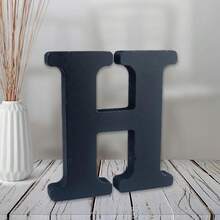 Local Delivery-- 4 Inch Black Wood Letters Unfinished Wood Letters For Halloween Decorative Standing Letters Slices Sign Board Decoration For Craft Home Party Projects (A) - H - View 1