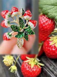 1 broche colorido de morango com frutas glaceadas, acessórios de roupas elegantes, alfinetes decorativos, design criativo