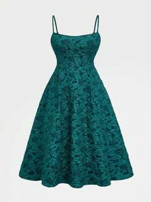 Váy cưới mùa hè Floreya cỡ lớn, váy midi dáng suông cao cấp kiểu Pháp thanh lịch, màu trơn, dây mảnh, eo thon, váy trắng - Màu xanh lá cây đậm - Xem 2