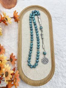 1 pieza Pulsera de cuentas de turquesa natural, 45 piezas Cuentas de piedra de turquesa rosario de oración musulmán, cultura de Oriente Medio