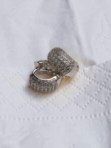 18k Gold Faux Rhinestone Earrings - Ins Style, Birthday Or Wedding Gift Accessory (Affordable Luxury) - Small C Five-row Drill - View 4