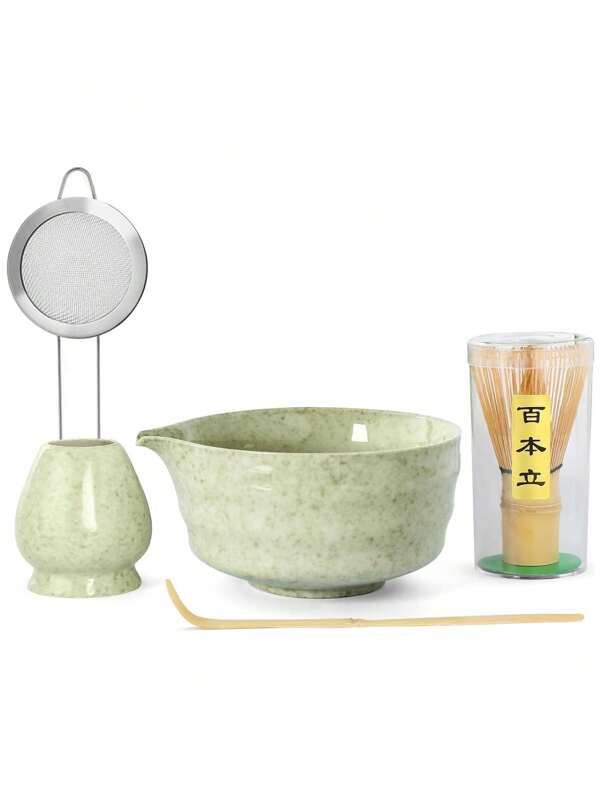 5 Pcs Matcha Whisk Set Matcha Bowl With Spout Matcha Whisk And Holder Bamboo Matcha Scoop And Stainless Sifter - Jade Green Matcha Kit For Matcha Lover Back To School